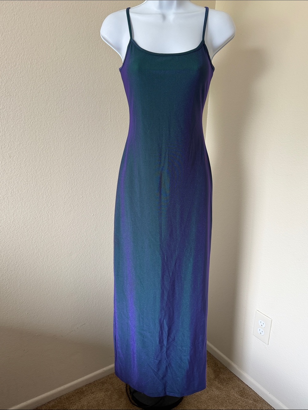 Bisou Bisou Iridescent Teal and Purple Maxi Slip Dress